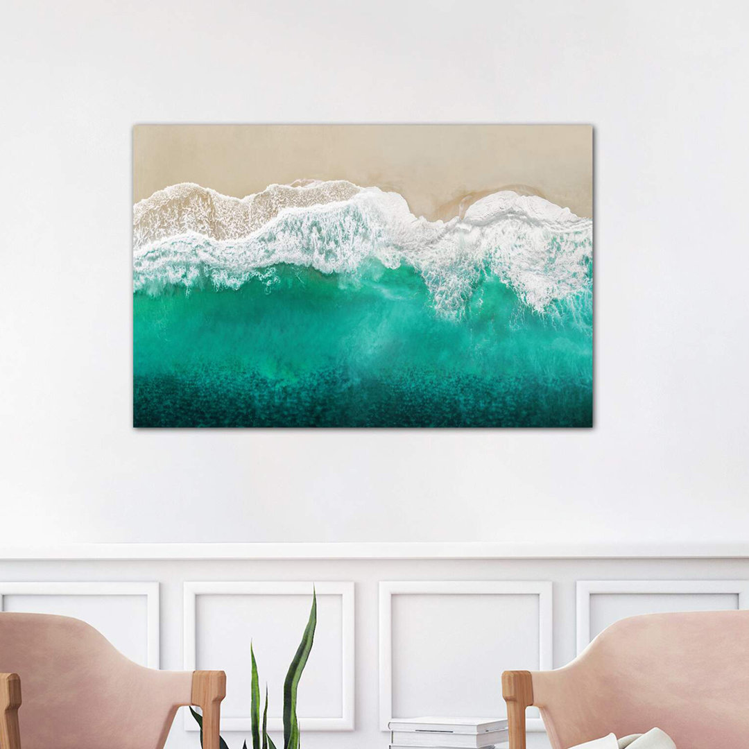 Teal Ocean Waves From Above I by Maggie Olsen - Wrapped Canvas Print
