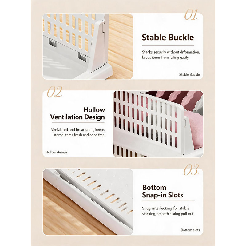 Lot de 5 bacs de rangement empilables pour placard, boîte de rangement pour placard, 5