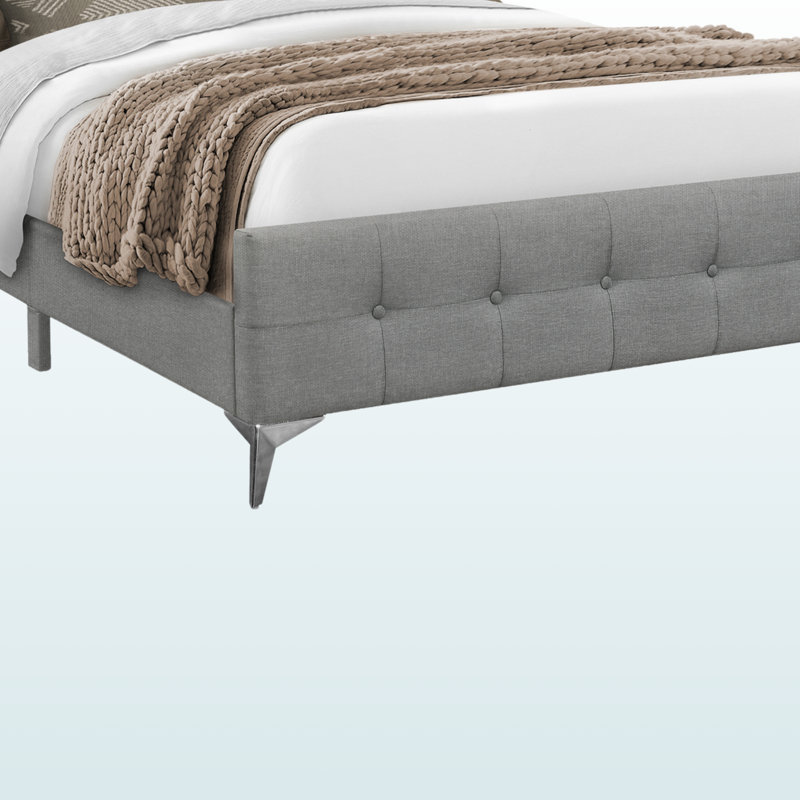Lit tapissier en lin gris Tanisha avec pieds en métal de taille grand, H 49,36 po x l 65,89 po x L 87,77 po