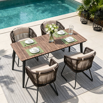 Patio Dining Set Metal Ergonomics Dining Armchairs & Rectangular Table