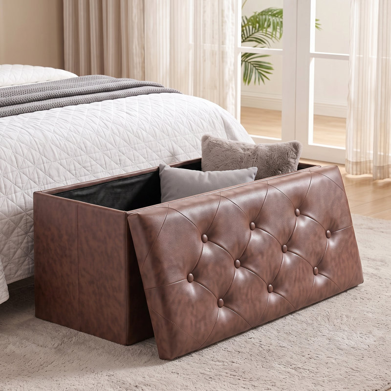 Banc de rangement rembourré, repose-pieds, banc de bout de lit, commode de rangement pour chambre à coucher, vestibule, brun