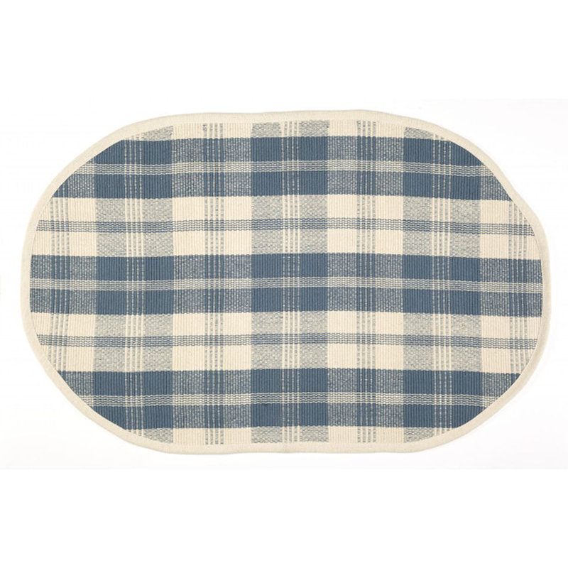 Tapis de sol ovale à carreaux beige et gris