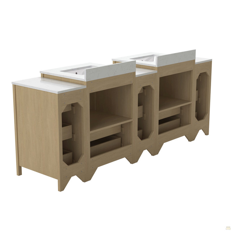 Armoire de salle de bain double 84 po x P 22 po x H 34 po, meuble-lavabo avec comptoir blanc