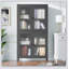 Armoire de rangement classique en métal avec 4 portes en verre et 4 tablettes, grilles gaufrées en verre trempé pour la maison et le bureau
