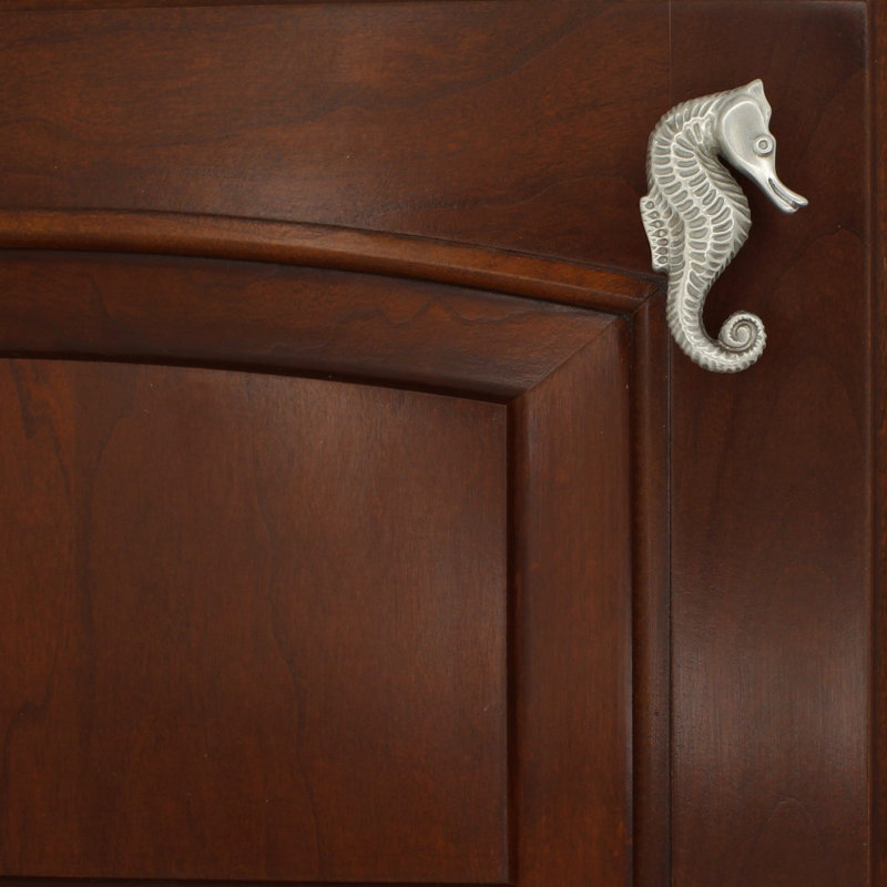 2 3/8" Seahorse Right Facing Small Knob, 3.75" H x 2.25" W, Brushed Nickel