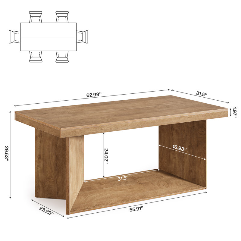 63'' Dining Table For Kitchen, Brown