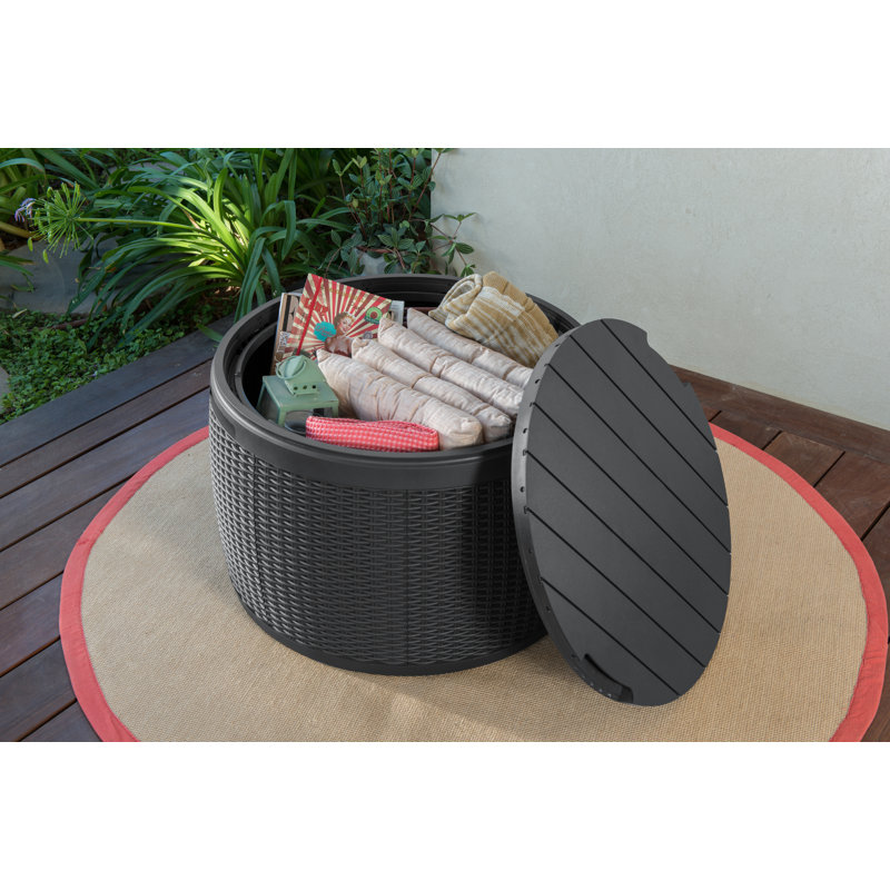 Keter Circa 37 Gallon Rattan Durable Resin Outdoor Storage and Organization Deck Box Ideal For Patio