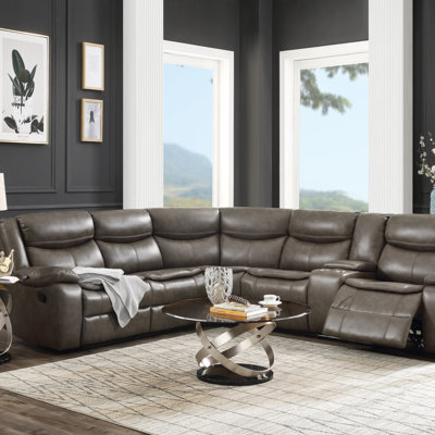 Faux Leather Manual Recliner Sectional Sofa W/ Cupholder Console