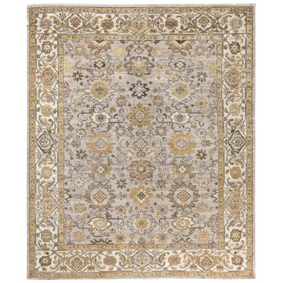 Tapis noué à la main de conception unique Raffin - gris, 7 pi 10 po x 9 pi 9 po