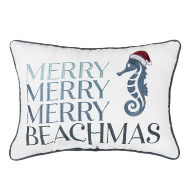 Coussin Merry Beachmas Seahorse with Santa Hat Coastal 12 po x 16 po
