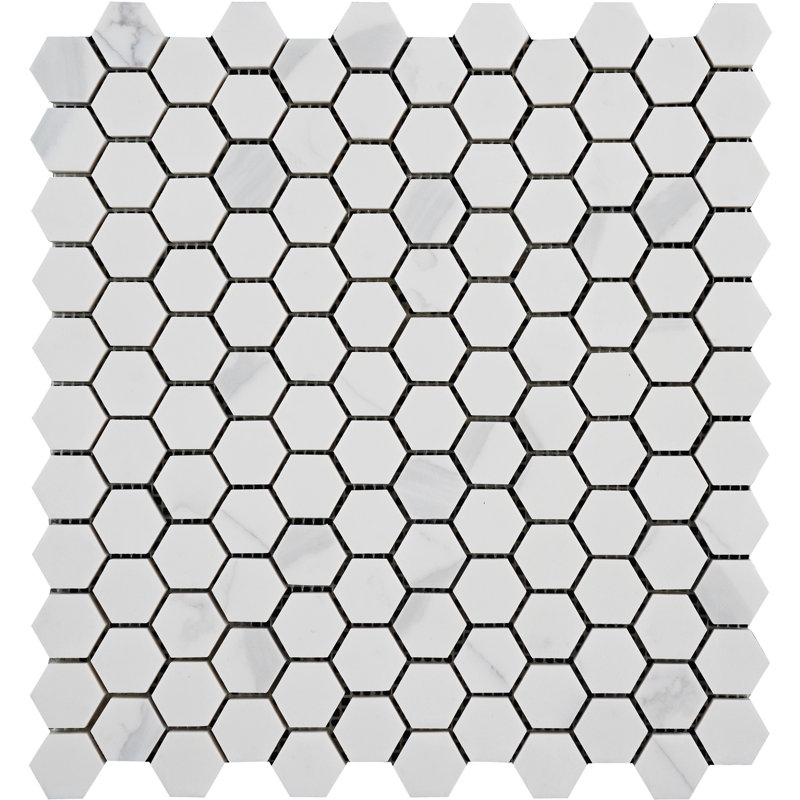 1" x 1" Engineered Stone Honeycomb Mosaic Wall & Floor Tile, Corchia Arabescato/Gray