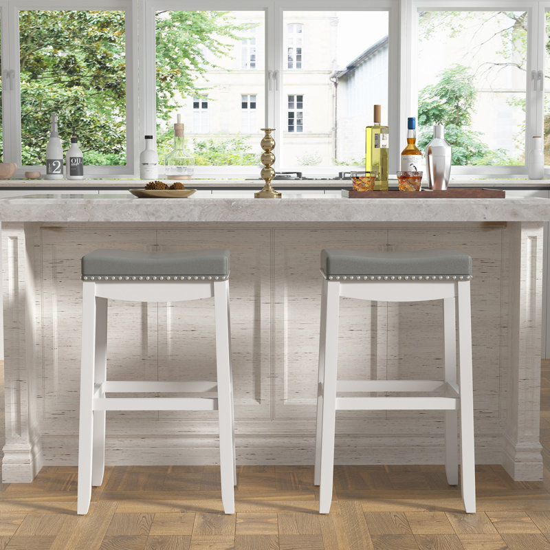 Tabouret Rakiem, Tabouret de bar (siège d'une hauteur de 29 po), Blanc, 2