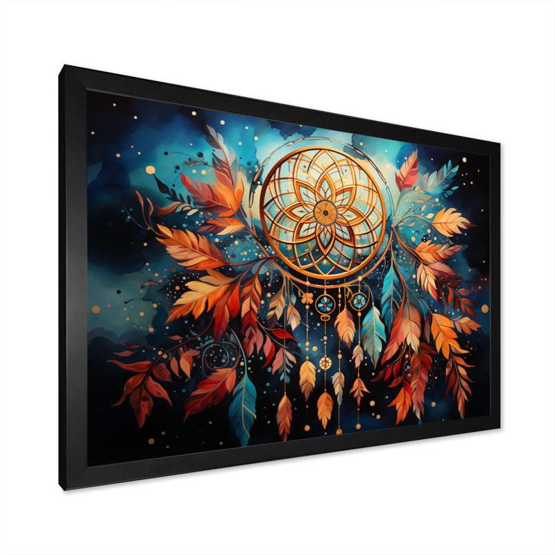 Gold Dream Catcher Expressive Dreams II, reproduction d'art sur toile, H 30 po x l 40 po x P 1,5 po, Cadre photo noir