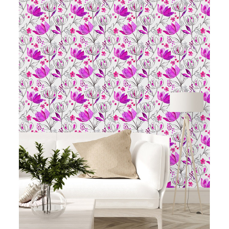 Panneau de papier peint auto-adhésif L 18,75 pi x l 25 po Brightly Pink Flowers