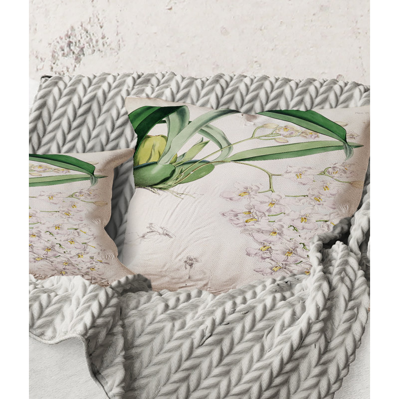 Carré, orchidée blanche rétro II - coussin décoratif traditionnel imprimé, 16" x 16"