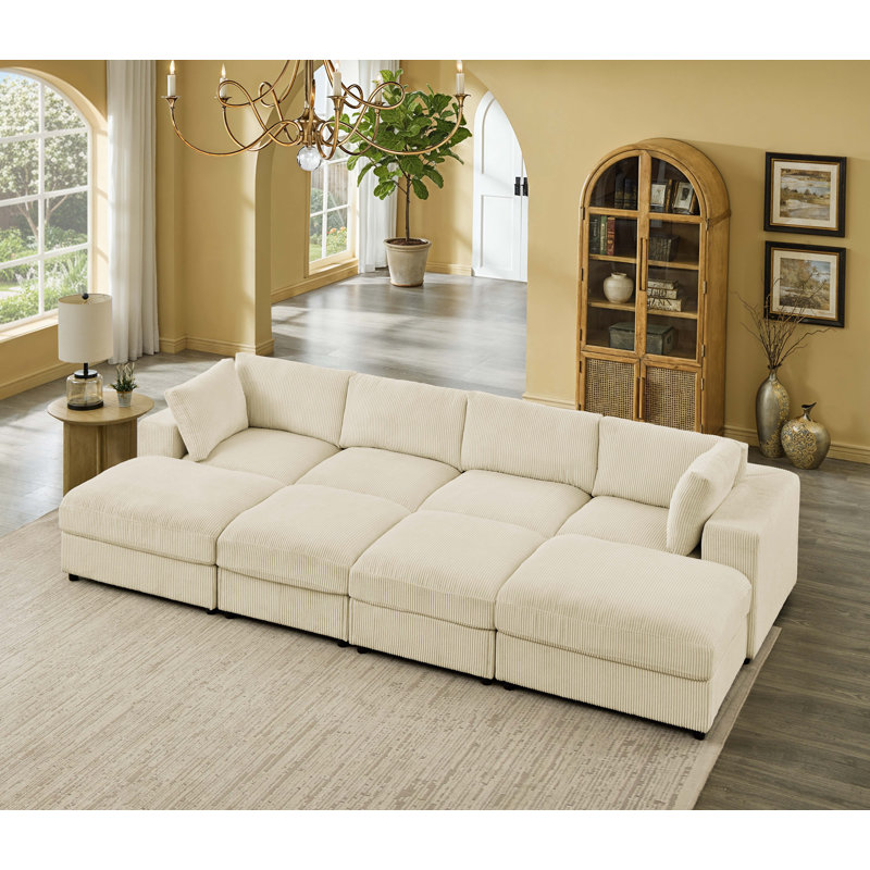 Coldbayworth Corduroy Upholstered Modular Sectional, Beige Corduroy