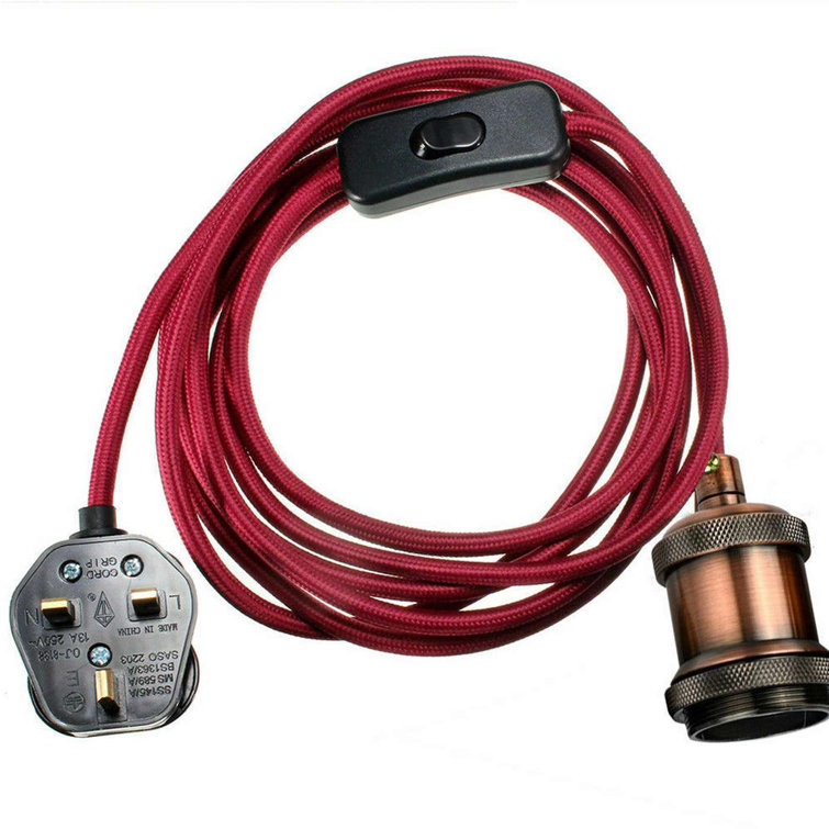 Pendant Light Ceiling Lighting Fitting, E27 Lamp Holder Suspended Pendant Light Fitting Kit, 2 Core Twisted Fabric Cable Plug with On/Off Switch UK Plug for Indoor Lightings