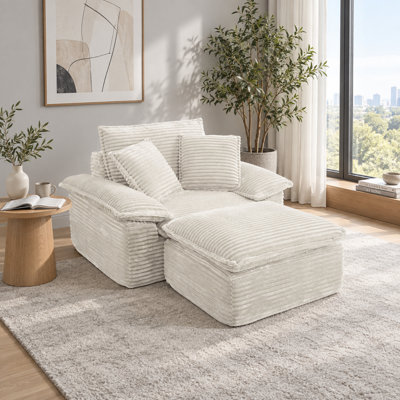 Méridienne l 49,6 po, fauteuil d'appoint modulaire rembourré de mousse avec repose-pieds