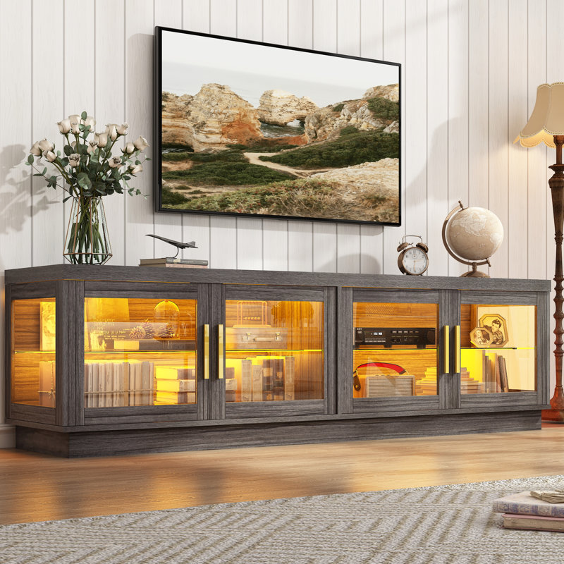 TV Stand 70" Media Console For Tvs Up To 85 Inch, Oak Wood