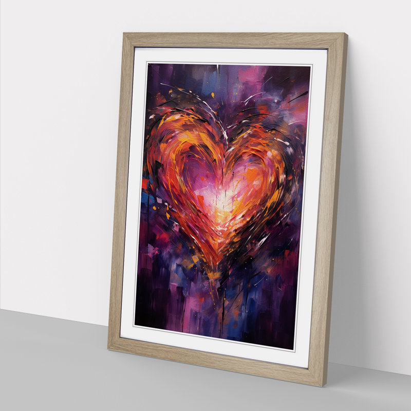 Love Heart Gestural Art - Framed Print, 64cm H x 46cm W x 2cm D, Oak Framed