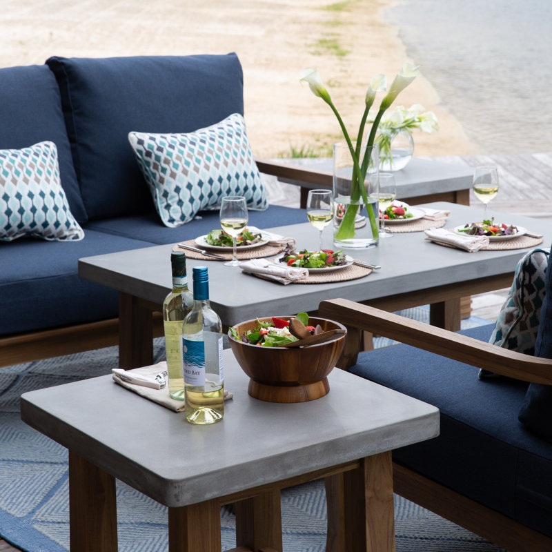 Stockton - Teak Outdoor Side Table w/ Polished Concrete Top