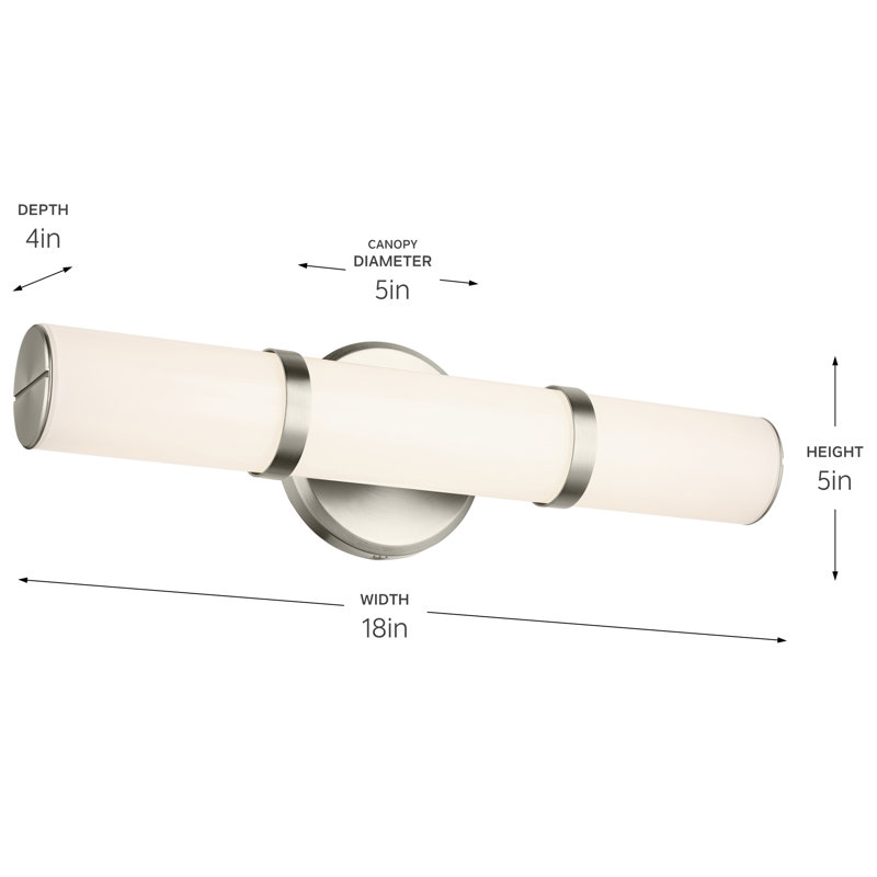 Barre de salle de bain 18 po à petit DEL avec verre blanc, Nickel brossé