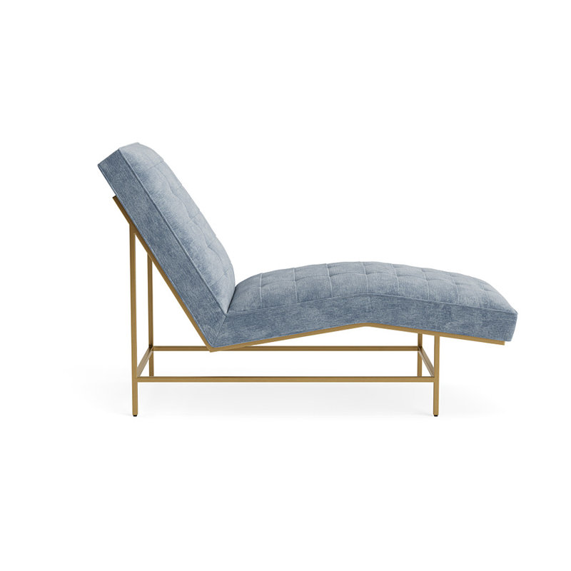 Major Chaise Lounge, Vintage Chenille - Smoky Blue, Brushed Brass