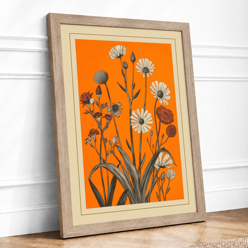 Daisies in Ink Botanical - Framed Print, A1 - 84.1 x 59.4 cm, Oak