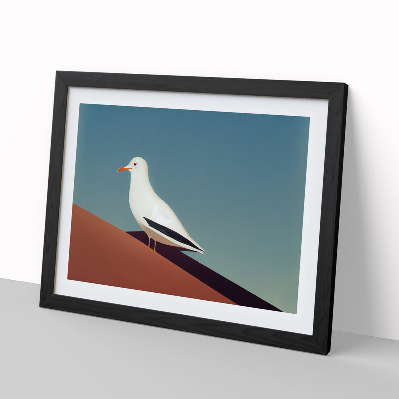 Minimalist Seagull - Framed Print, Black Framed, 46cm H x 64cm W