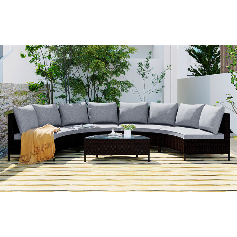 6 - Person Modular Patio Conversation Set with Cushions, Gray
