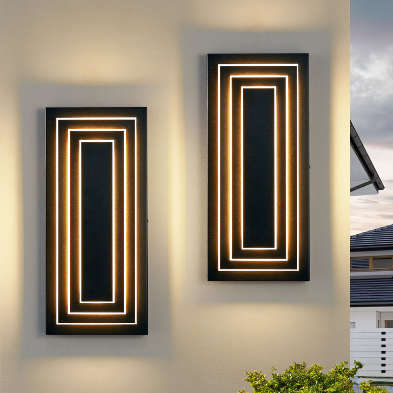 2-pack 15.7" Modern Led Outdoor Wall Lights | 24w Black Outdoor Sconces, Waterproof Acrylic Fixtures., 15.7" Height
