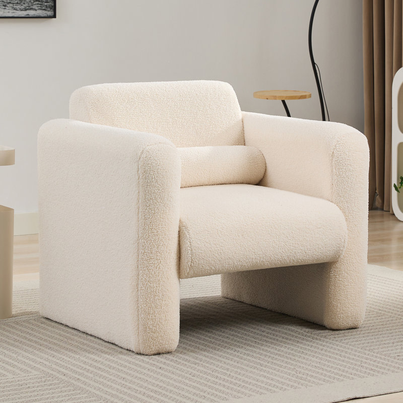 Chaise d'appoint en sherpa Mae avec coussin lombaire Mae, Crème, crème