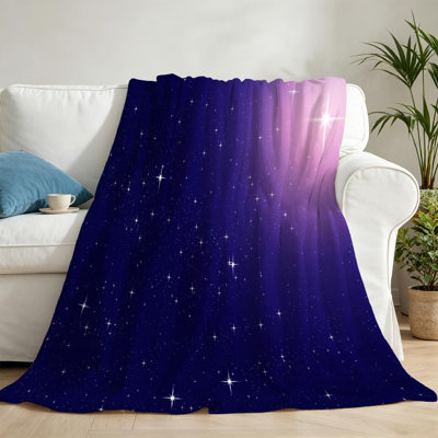 Purple Ultra Soft Flannel Fleece Throw Blanket,Star Single-Sided Print