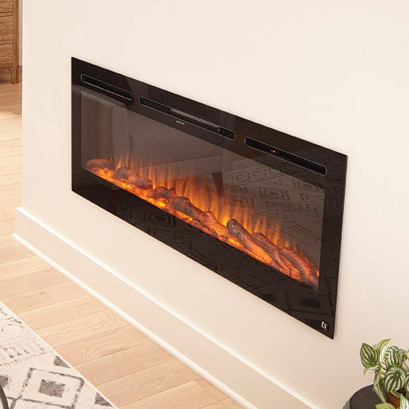 The Sideline Electric Fireplace for Recessed or Wall Mount Installation, 21.5" H x 50" W x 5.5" D, Black