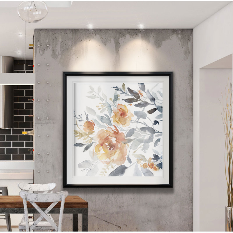«Flowering Branches II», peinture, H 16 po x l 16 po x P 2 po, Cadre noir