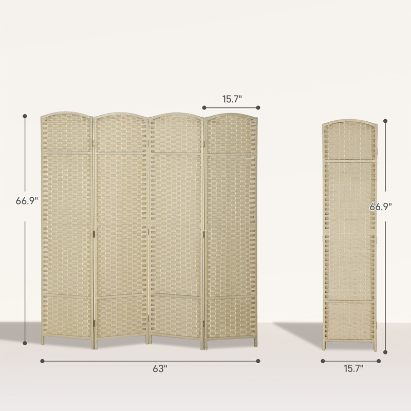 Paravent, écran d'intimité pliable à 4 panneaux, cloison autoportante de 5,6 pi de hauteur pour bureau à domicile, chambre à coucher, beige, bois