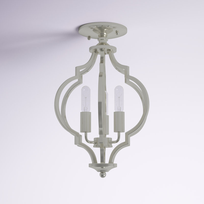 Luminaire suspendu ou semi-encastré 3 lumières Meridian en nickel poli, Nickel