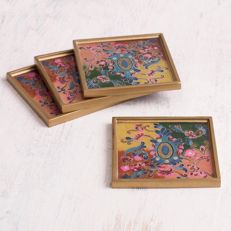 Ensemble de 4 sous-verres en verre de couleur artisanale Bungalow Rose