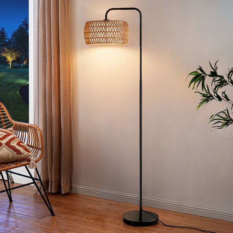 63'' Arched/arc Rattan Floor Lamp With Bulb And Remote Control Included