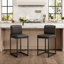 61cm Modern Upholstered Kitchen Counter Stool with Metal Sled Base & Faux Leather-946124430-971905122