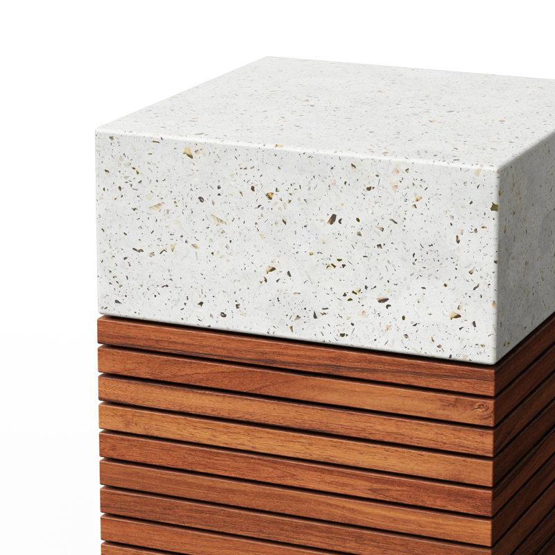 Aranda Garden Stool, Ivory Terrazo
