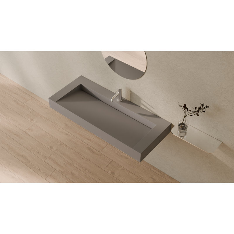 Lavabo de salle de bain mural en résine gris matte 47,2 "x 19,7" Badeloft WT-04-C-MGRY, Gris mat