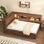 Lit de jour en bois avec tablettes de rangement, USB, DEL et lit gigogne-125082921