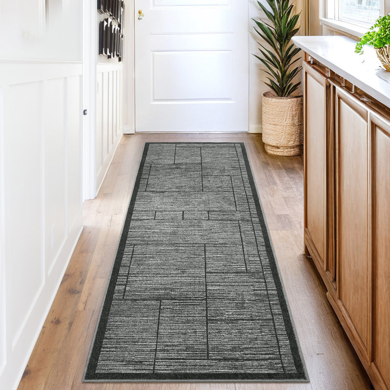 Tapis géométrique lavable pour le salon et la chambre à coucher, Grey, Runner 2' x 6'
