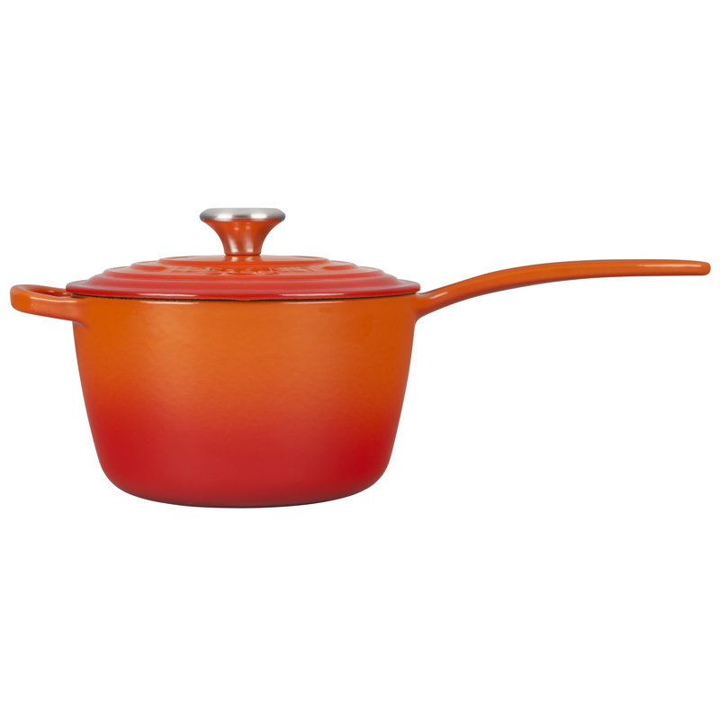Le Creuset Enameled Cast Iron Saucepan with Lid, Flame, 1.75 qt.