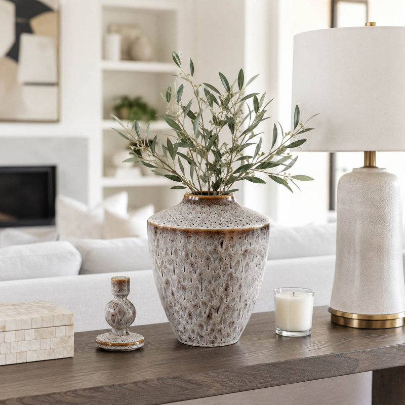 Vase décoratif en grès avec motif texturé et couvercle amovible - pièce décorative moderne, Blanc