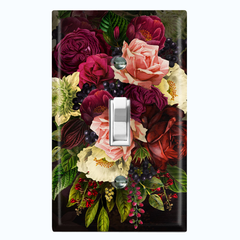 Plaque murale avec interrupteur à bascule 1 lumière Flower Rose Red White
