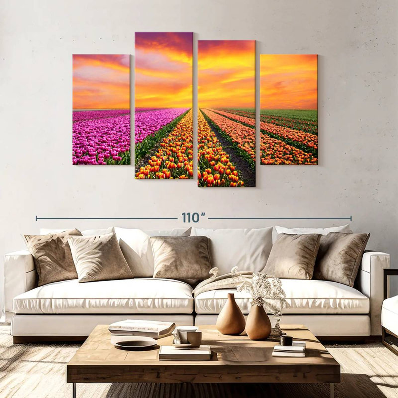 Alvord Vibrant Spring Tulip Rows, 54"H x 84"W