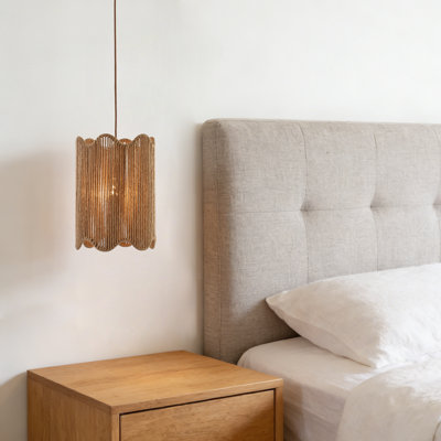Boho Rope Cylinder Pendant Light with Adjustable Cord, Natural Jute and Brass Finish