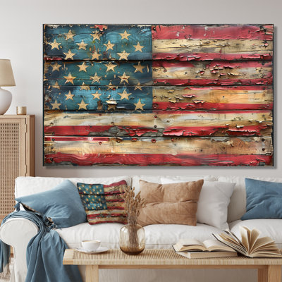 Drapeau bleu et rouge américain II - décoration murale drapeau